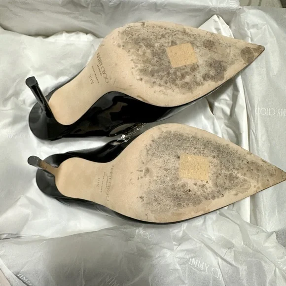 Jimmy Choo Black Patent Heels with Crystal Strap - Picture 4 of 8